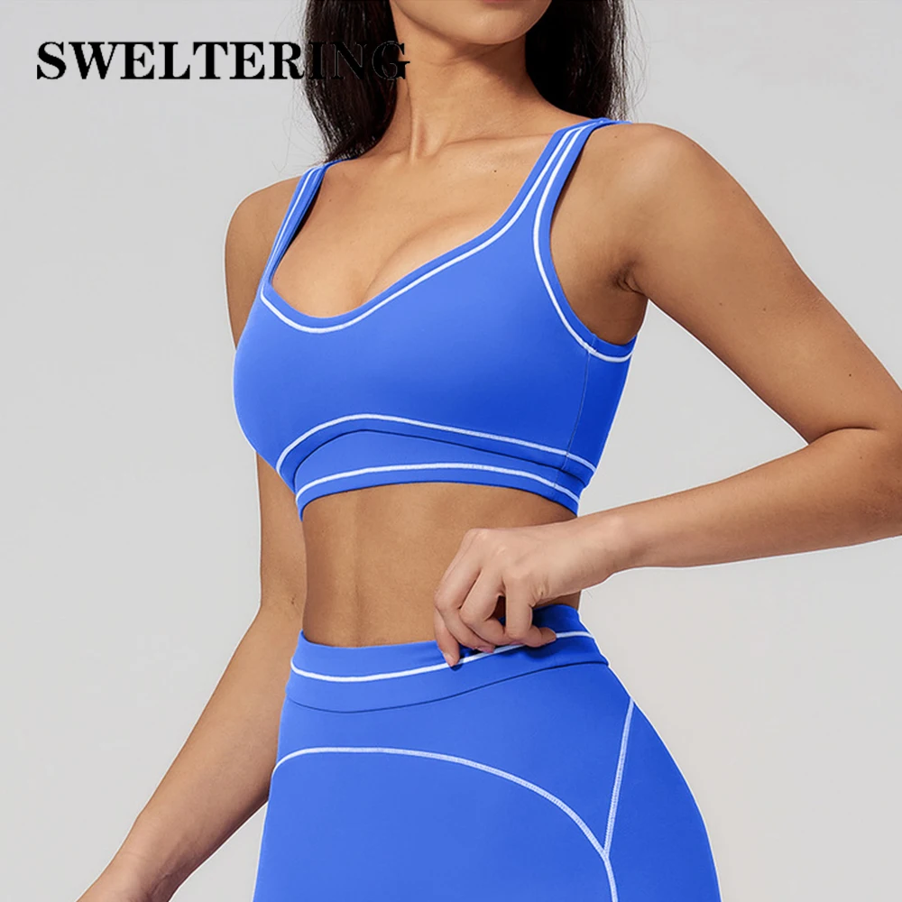 Color Contrast Yoga Bra Women Breathable Gym Fitness Bra Shockproof Sports Underwear Female Workout Bra Push Up Cycling Crop Top