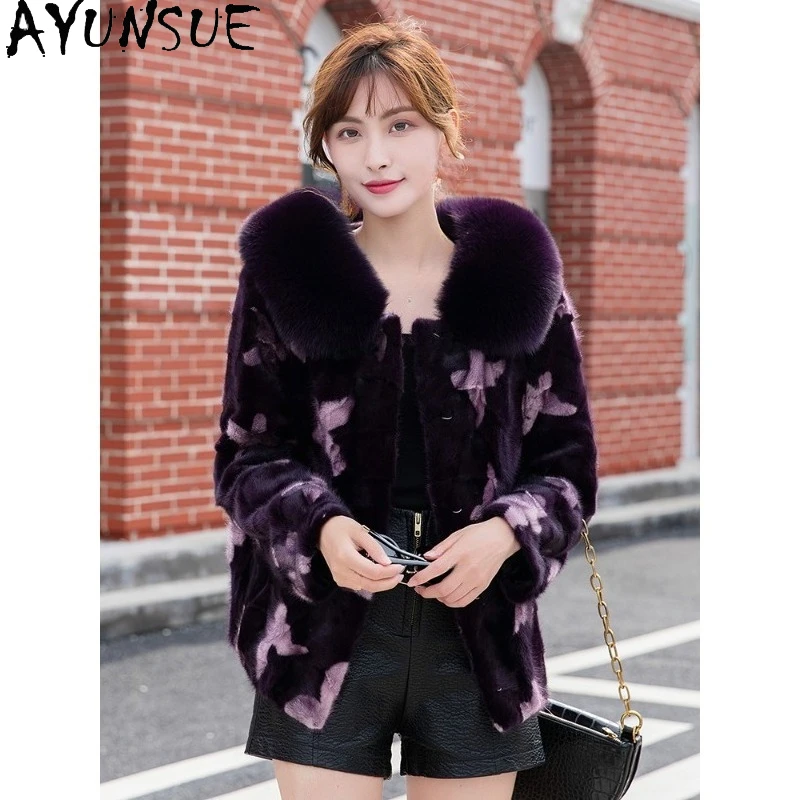 معطف فرو المنك من AYUNSUE للسيدات وصل حديثًا معاطف شتوية قصيرة للمرأة ملابس عصرية أنيقة للمرأة جودة عالية شوبانا Жénska #1