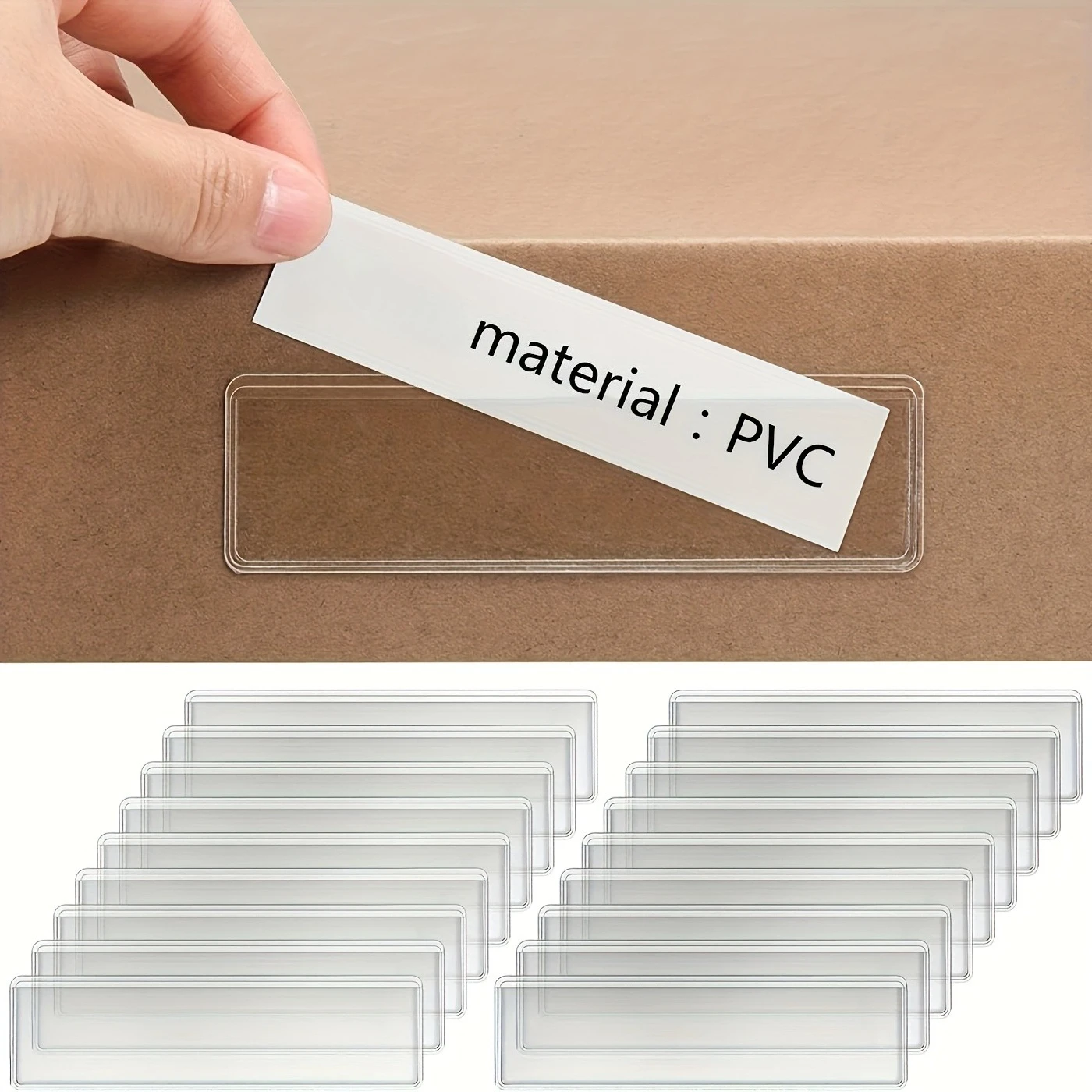 12pcs Clear Adhesive Shelf Tag Pockets Index Card Label Holders for Organizing Classify Items Stationery Office Supplies