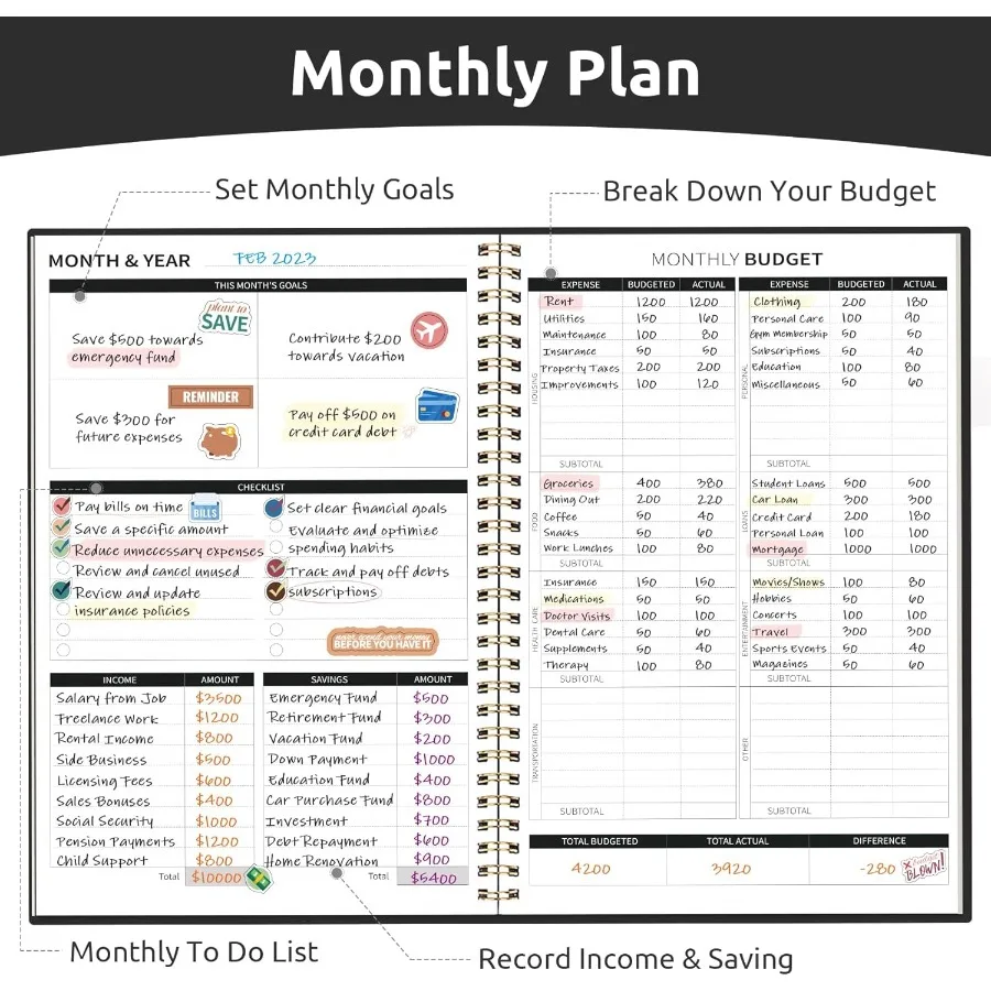 Планировщик бюджета для ежемесячного финансового управления со отслеживанием расходов Органайзер для банкнот без даты и блокнот для планирования финансов для
