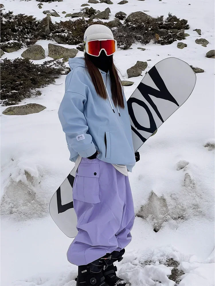 

New Women Oversize Ski Pants Winter Ski Snowboard Pants Cargo Pants Outdoor Windproof Waterproof Warm Violet Color 1