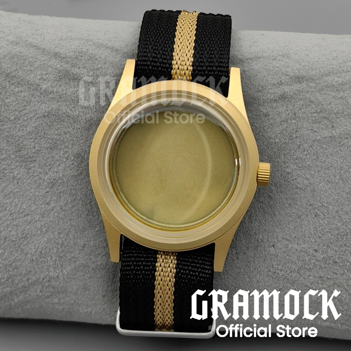 GRAMOCK 39mm Watch Case For NH34 NH35 NH38 ETA2824 PT5000 Men's Gold Sandblasted Steel Dive Nylon Strap Domed K1 Glass Watch Box