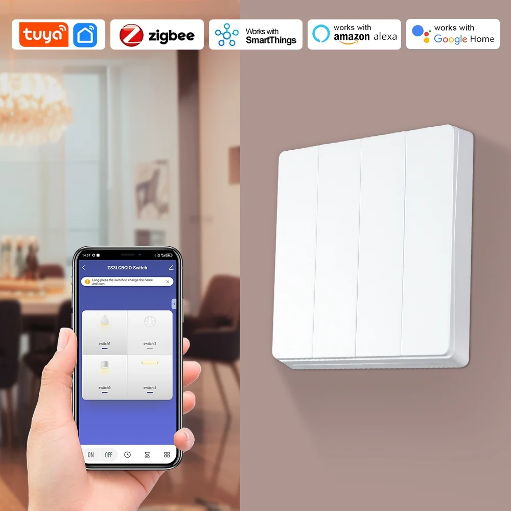 

Умный выключатель света Tuya Zigbee, кнопка с нейтральным проводом, дополнительное приложение Smart Life, дистанционное управление, работает с Alexa Google Home