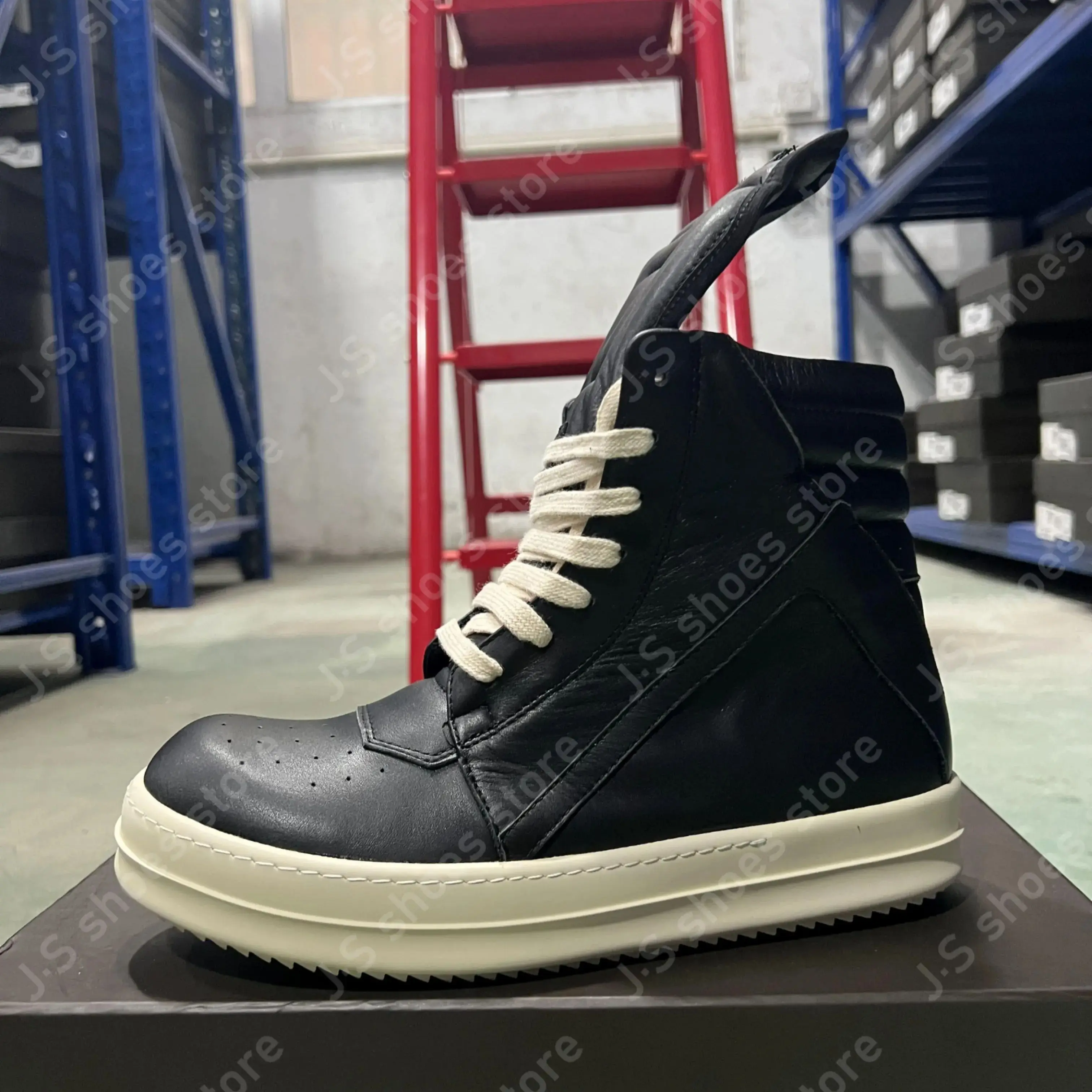 

R-o Classic Black Leather High Top Shoe Design Men Sneaker Zipper Women Casual Shoes Lace Up Geobasket Ankle Boots