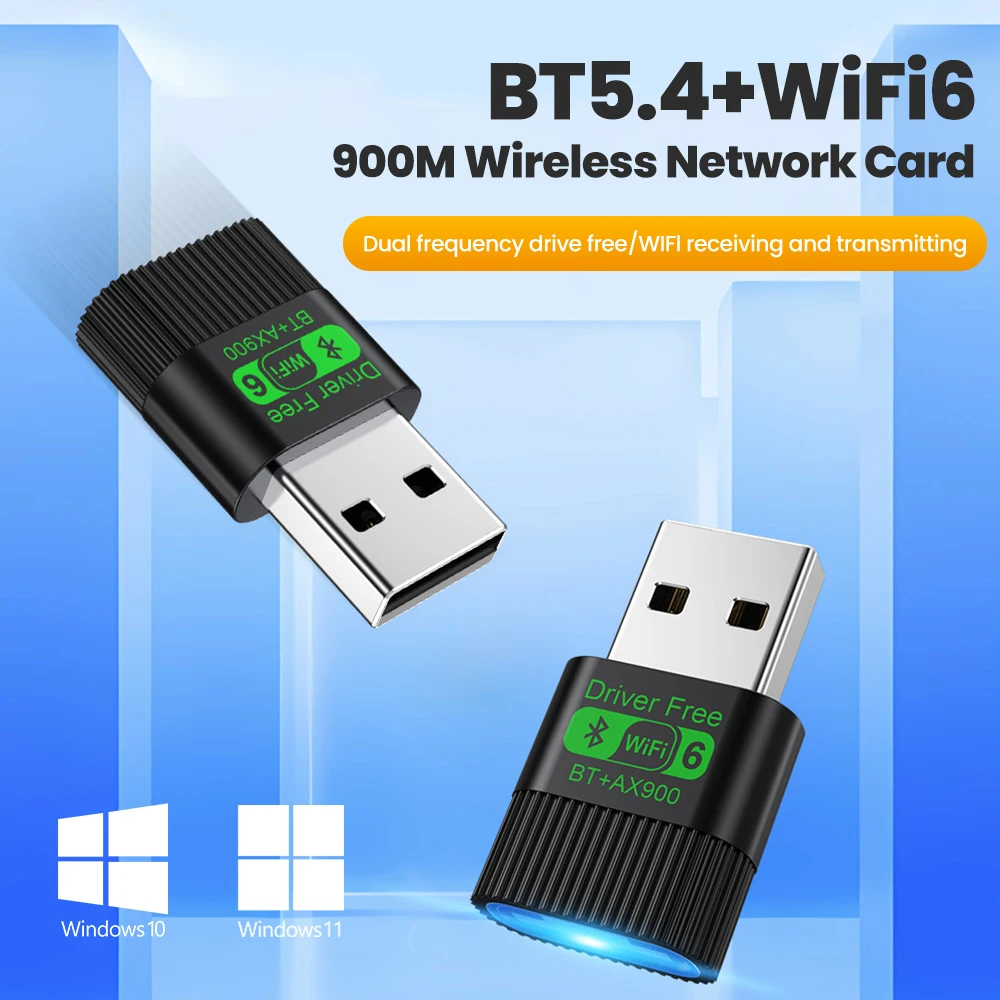 

AX900Mbps WiFi6 USB Bluetooth 5.4 Adapter Dual Band 2.4G&5GHz USB Wireless Network Card WiFi Receiver Driver Free For Win 10/11