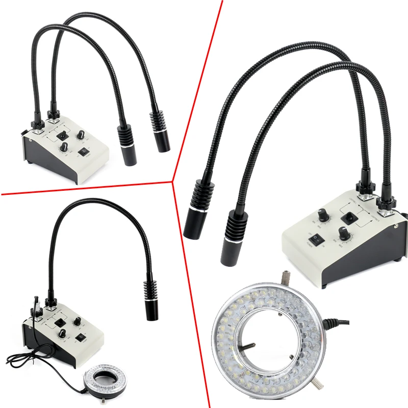 Regulowana dioda LED podwójna gęsia szyja zimna Facula mikroskop światłowodowy oświetlacz lampa punktowa lampa LED System oświetlenia pierścieniowego 6500K