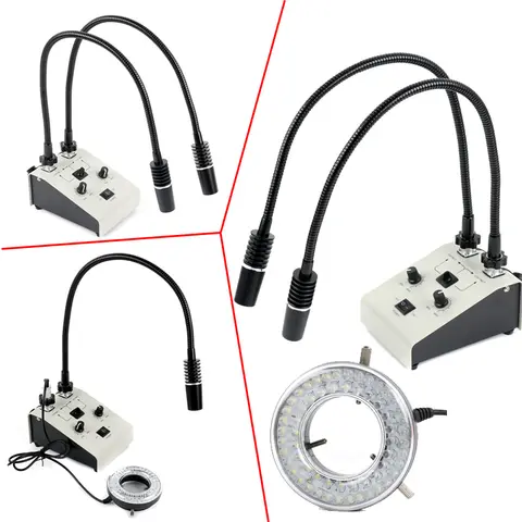 Adjustable LED Double Gooseneck Cold Facula Fiber Optic Microscope Illuminator Lamp Spot Light Lamp LED Ring Light System 6500K