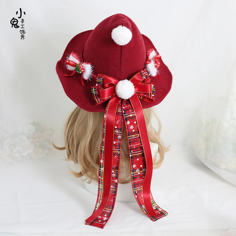 الأصلي الحلو ولطيف لوليتا شعري قبعات الساحرة القوس الكبير قبعة الساحرة قبعات عيد الميلاد للنساء قبعة عيد الميلاد #1