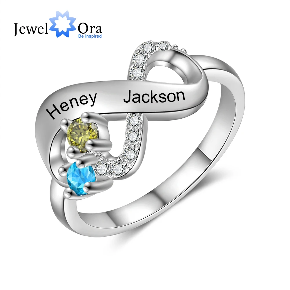 

Personalized Infinity Rings for Women With Small Zircon Customized 2- 4 Name Engraved Ring with Birthstone Mothers Day Gift