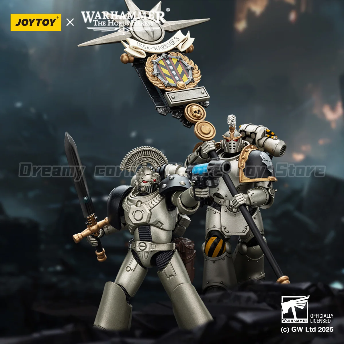 【En Stock】 JOYTOY Warhammer 40K Iron Warriors Command Squad choisi avec la légion Standard 2 pièces 1/18 figurine jouet modèle cadeau