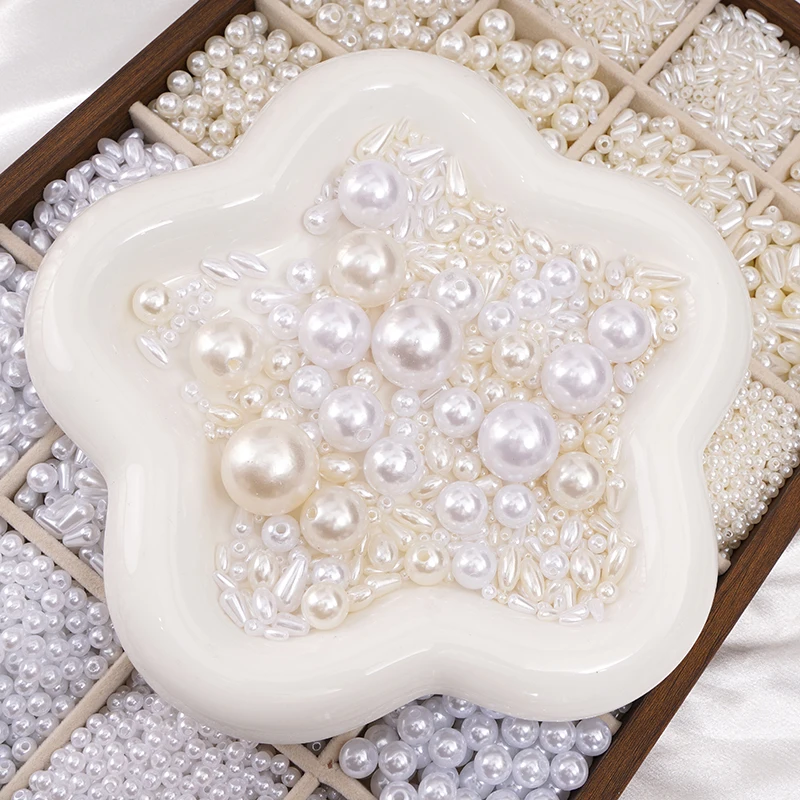 ABS Plastic Imitation Pearl Beads Ivory/White Loose Spacer Beads For Jewelry Making DIY Bracelet Necklace Earrings Accessories - view 5