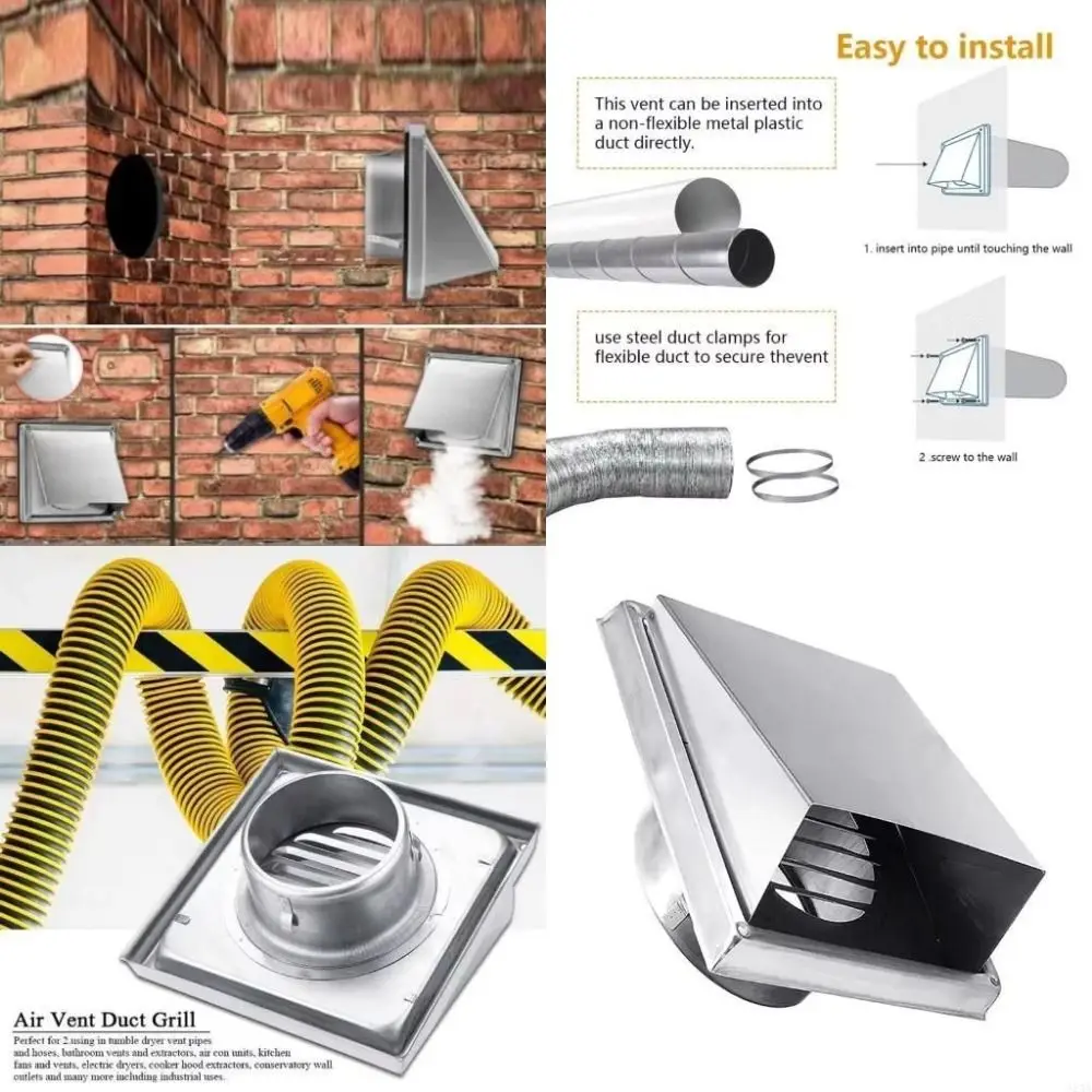 Stainless Steel Dryer Vent Cover Non-Return Flap Black/Silver Extractor Wall Vent Cushioned Durable Outdoor Vent External