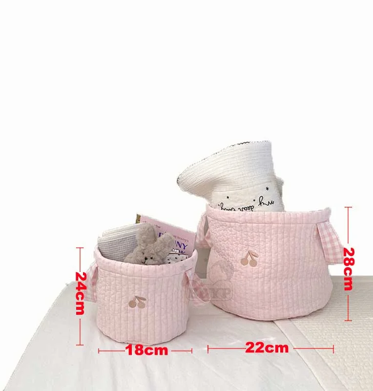 Baby Diaper Storage Basket Cute Bear Embroidery Nappy Bag Portable Caddy Organizer Cart Storage Cotton Mommy Bag