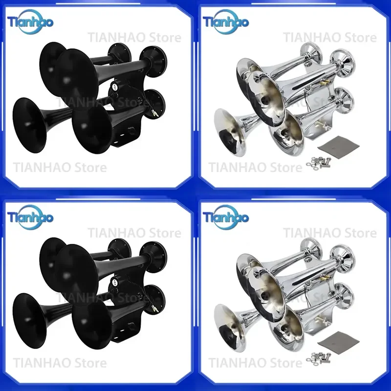 for Universal 12V 24V Train Horn 150DB Loud Four Tone Air Horn Kit for Truck Car Boat Ship Marine Vehicle Warning Alarm