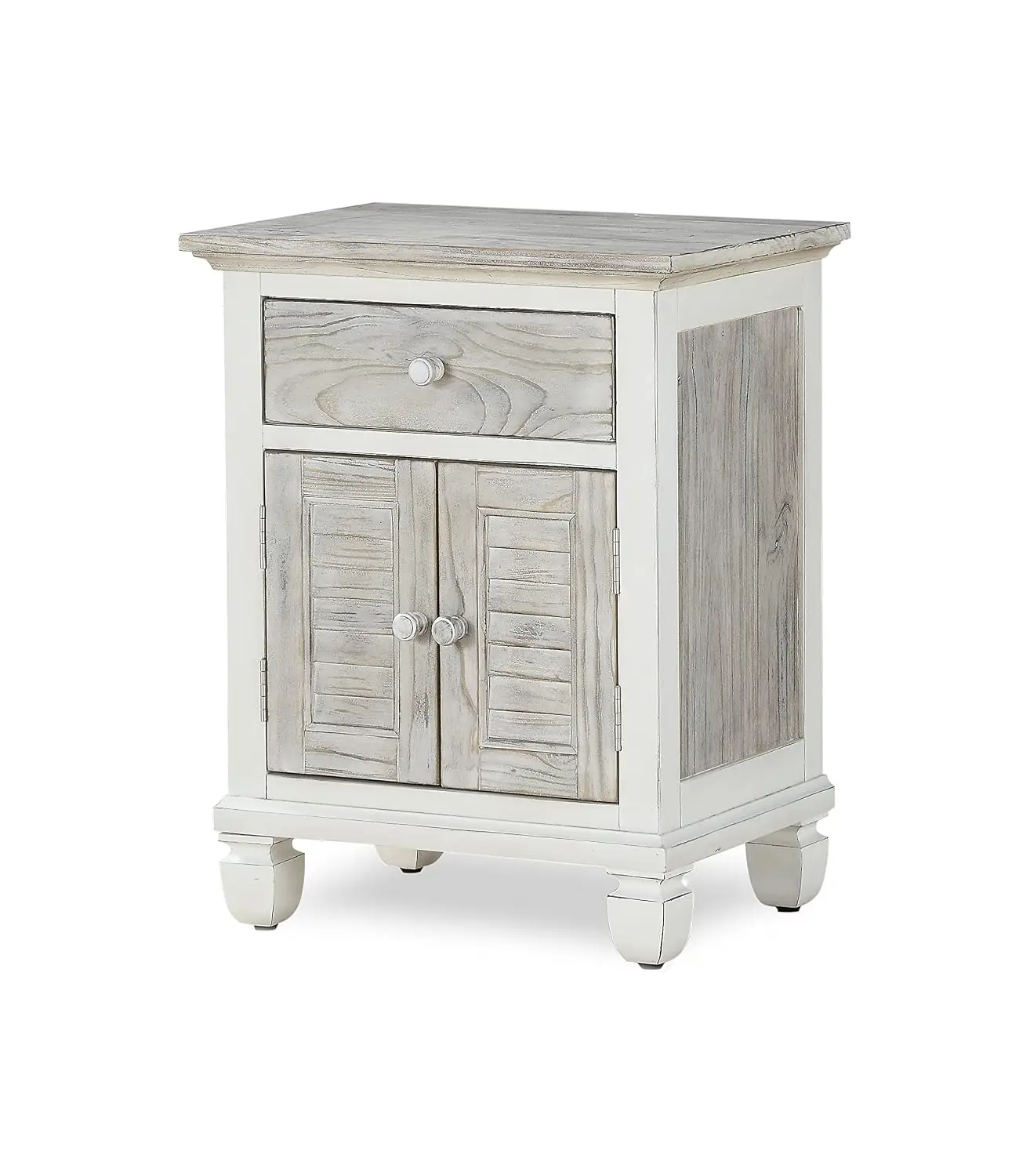 Nightstand 1 Drawer 2 Door Two-Tone Distressed Solid Wood 28x22x16 Inch Gray White, Customized