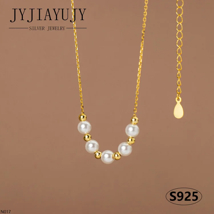 

JYJIAYUJY 100% Sterling Silver S925 Necklace 3mm Beads 5mm Shell Pearl Daily Casual Hypoallergenic Women Fine Jewelry Gift N017