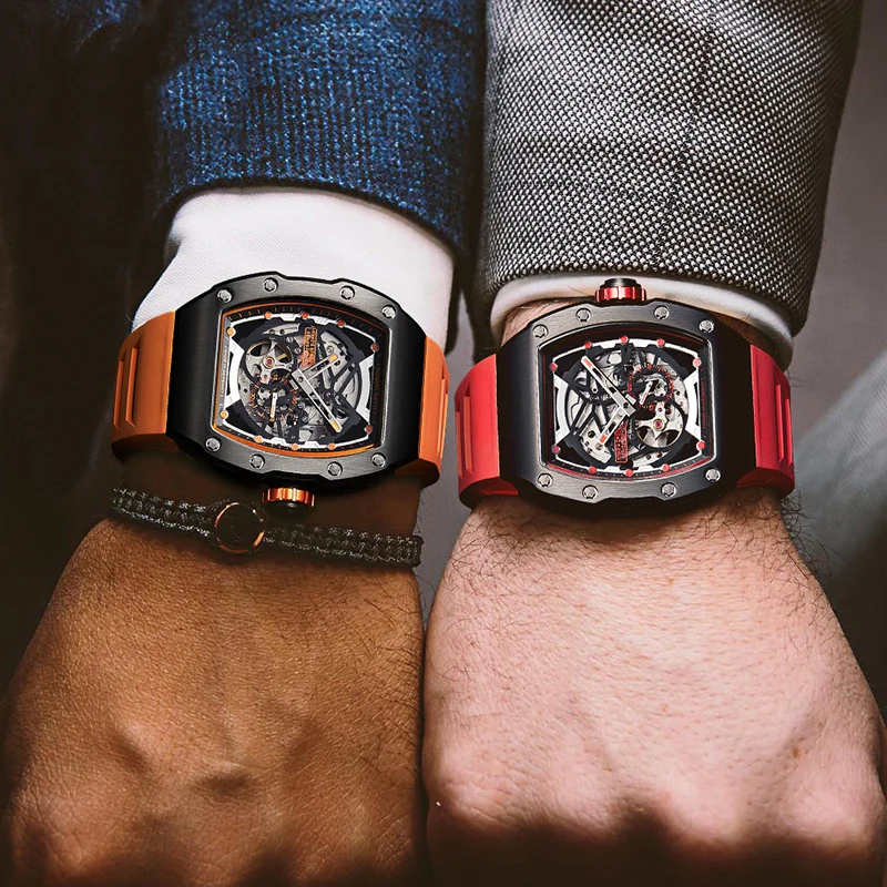 BONEST GATTI Men's Automatic Mechanical Watch German Craftsmanship Skeleton Tonneau Design with Luminous Function Luxury Mechani