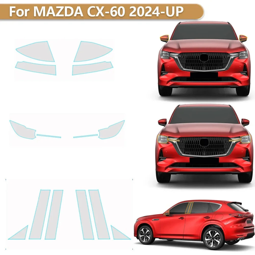 Headlight Rearview B C Pillars TPU Protection Film For Mazda CX60 CX-60 2024-2025 Pre-cut Clear PPF Anti-scratch Resistant Cover