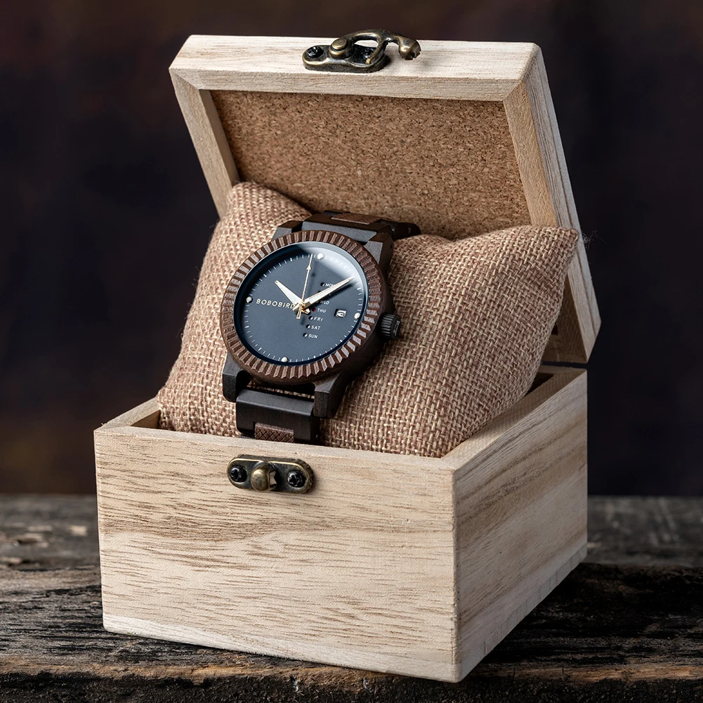 BOBO BIRD Wood Watches for Men Handmade Lightweight Wooden Wristwatch Multifuctional Quartz Watch Personalized Gift for Him