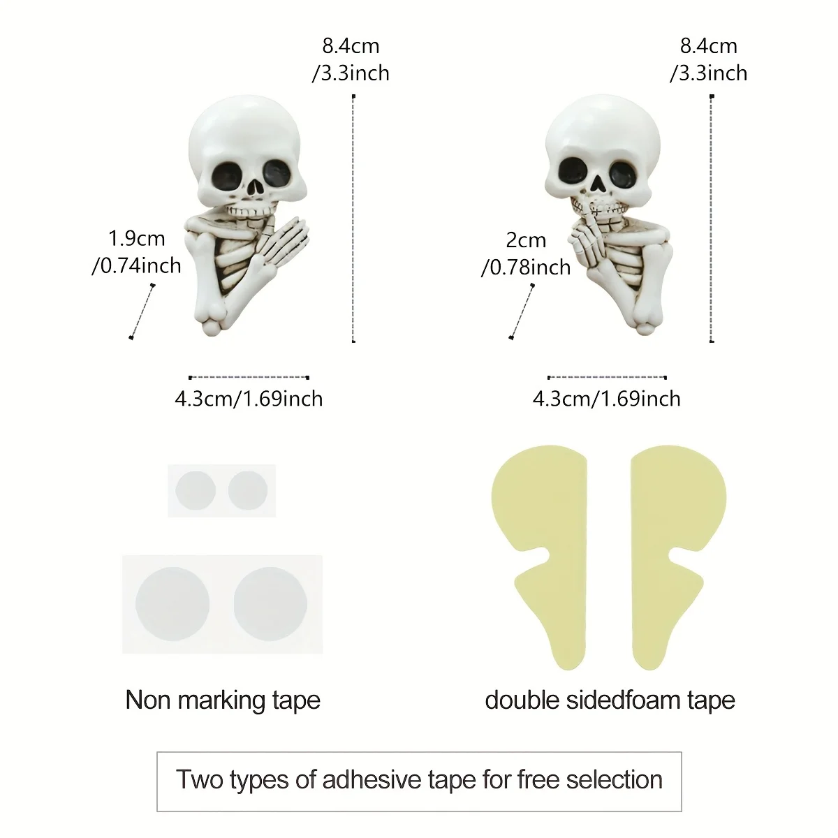 2pcs Resin Shush Skull Decorations Gothic Halloween Home Decor Hand Painted Craft with Face Stickers for Frame Socket Computer Multi Scene Decoration view 3