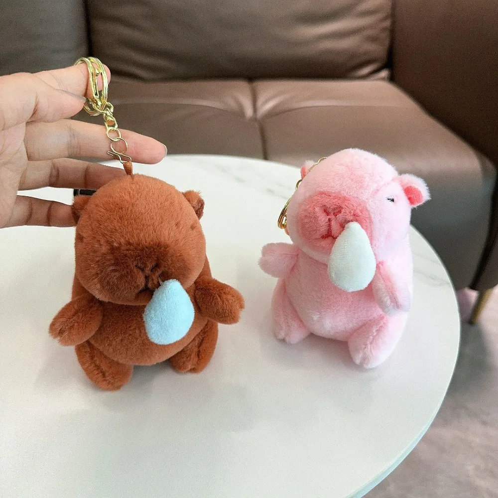 Lovely Soft Plush Kapibara Keychain Cute Stuffed Toy Snot Capybara Pendant Funny Pink/Green Fluffy Animal Key Chain Unisex