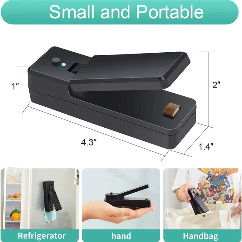 Mini Bag Sealer Heat Seal, Smart Bag Sealers for Plastic Bags,Portable Small Heated Sealer Reseal Bags for Snack Chips