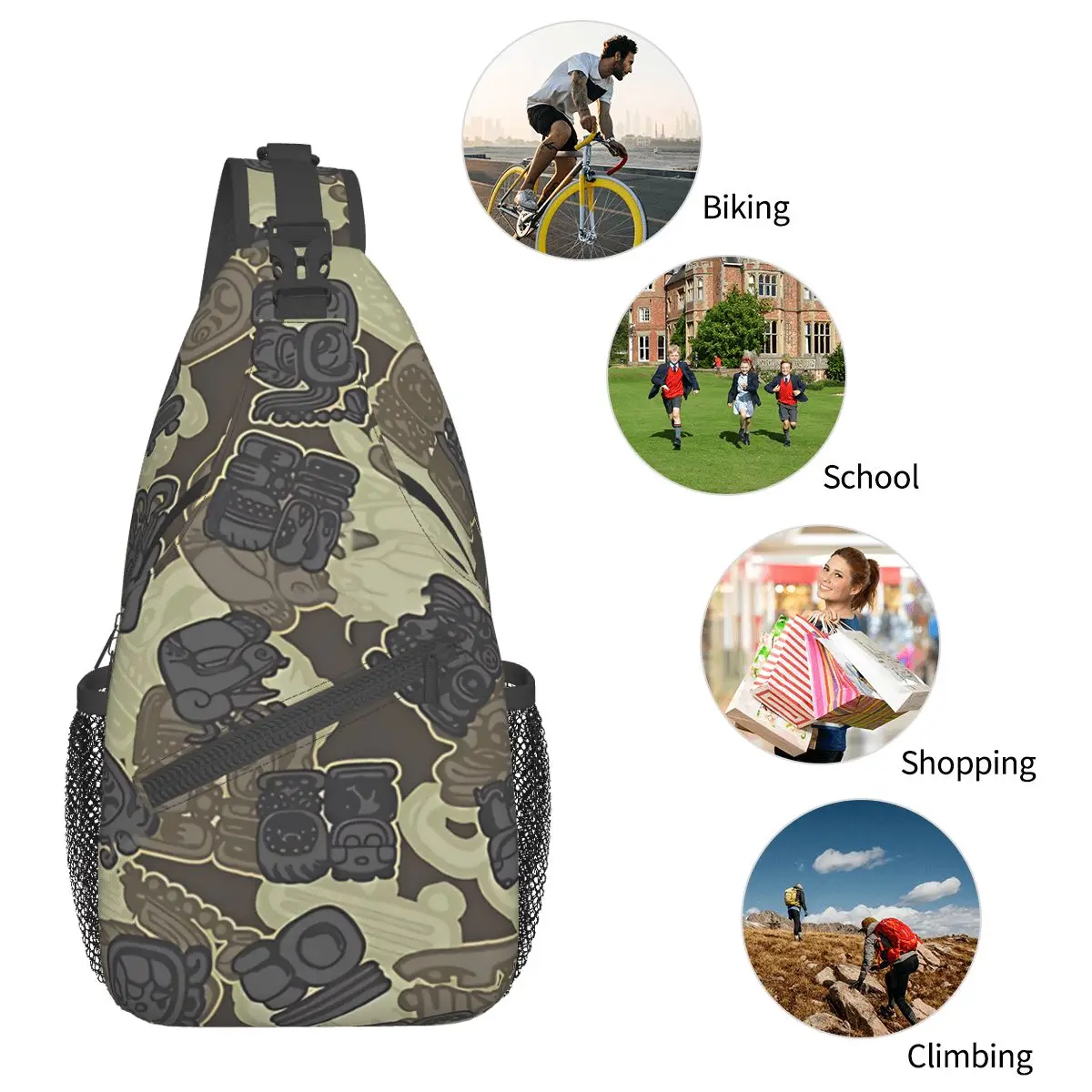 Świątynia majów Camo Aztec Desert Crossbody torba na klatkę piersiową kieszenie plecak podróżny Messenger sport nastolatki torba na ramię Unisex