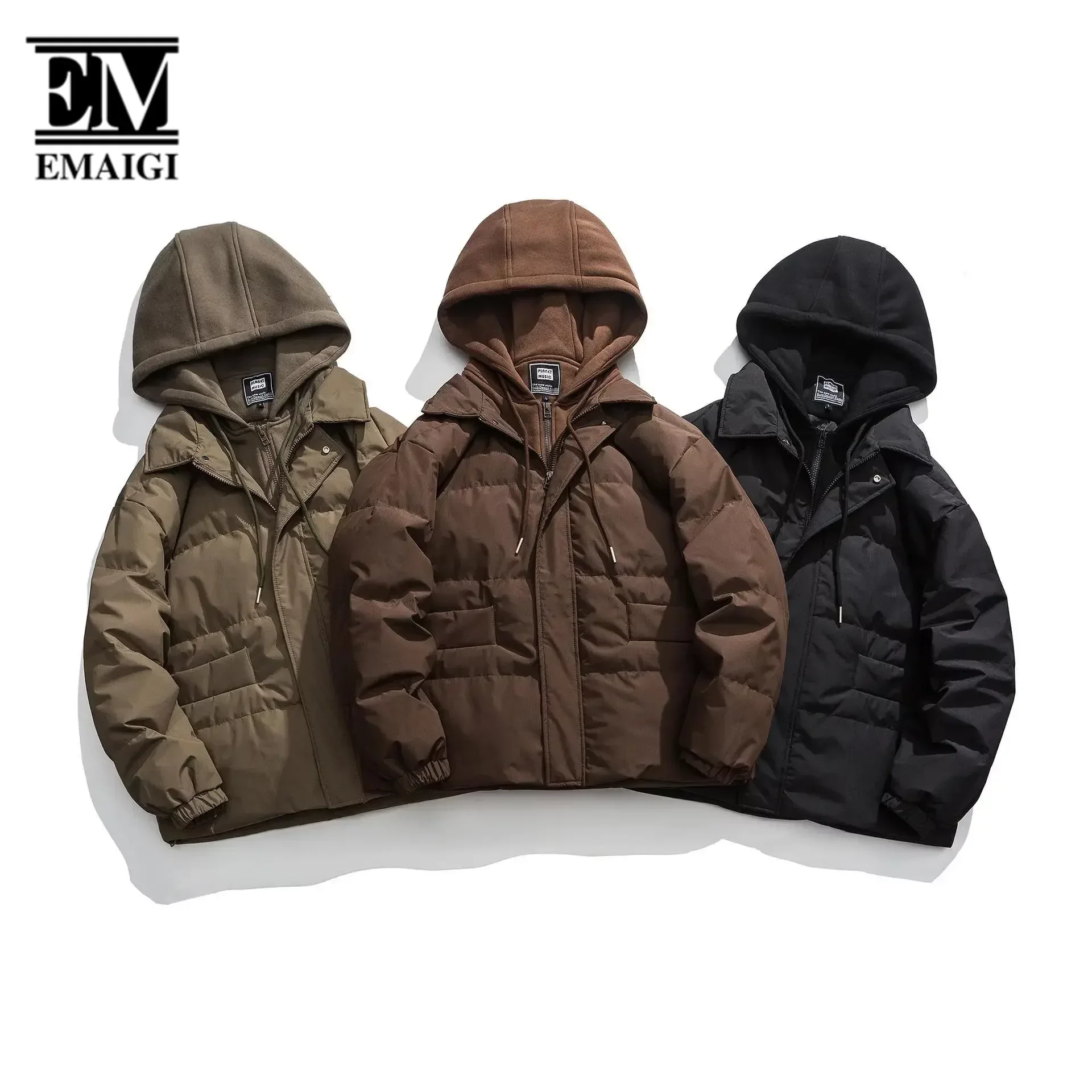 Winter Cityboy Down Jacket Men Streetwear Fashion Loose Casual Warm Splice Hooded Down Jacket Campus Couple Over Coat Women