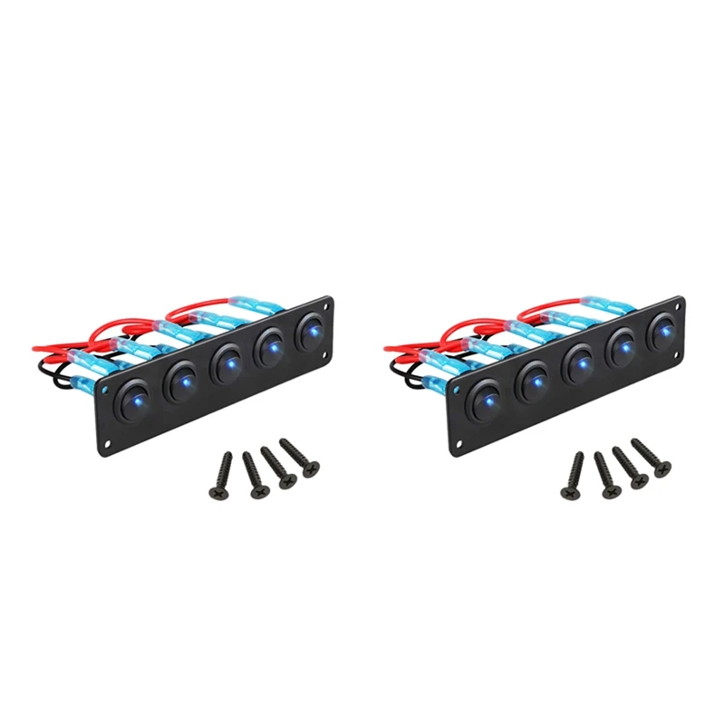 2X Rocker Switch Panel With 5 On-Off Pre-Wired Toggle Switches For 12V 24V Car Vehicle Trailer Truck SUV Marine Boat