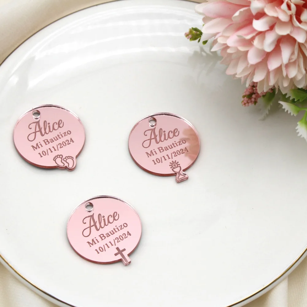 Personalized Gold Acrylic Round Tags, Custom Engraved Name or Logo,Wedding Party, Baby Baptism,DIY Decoration Gifts,30,50,100Pcs