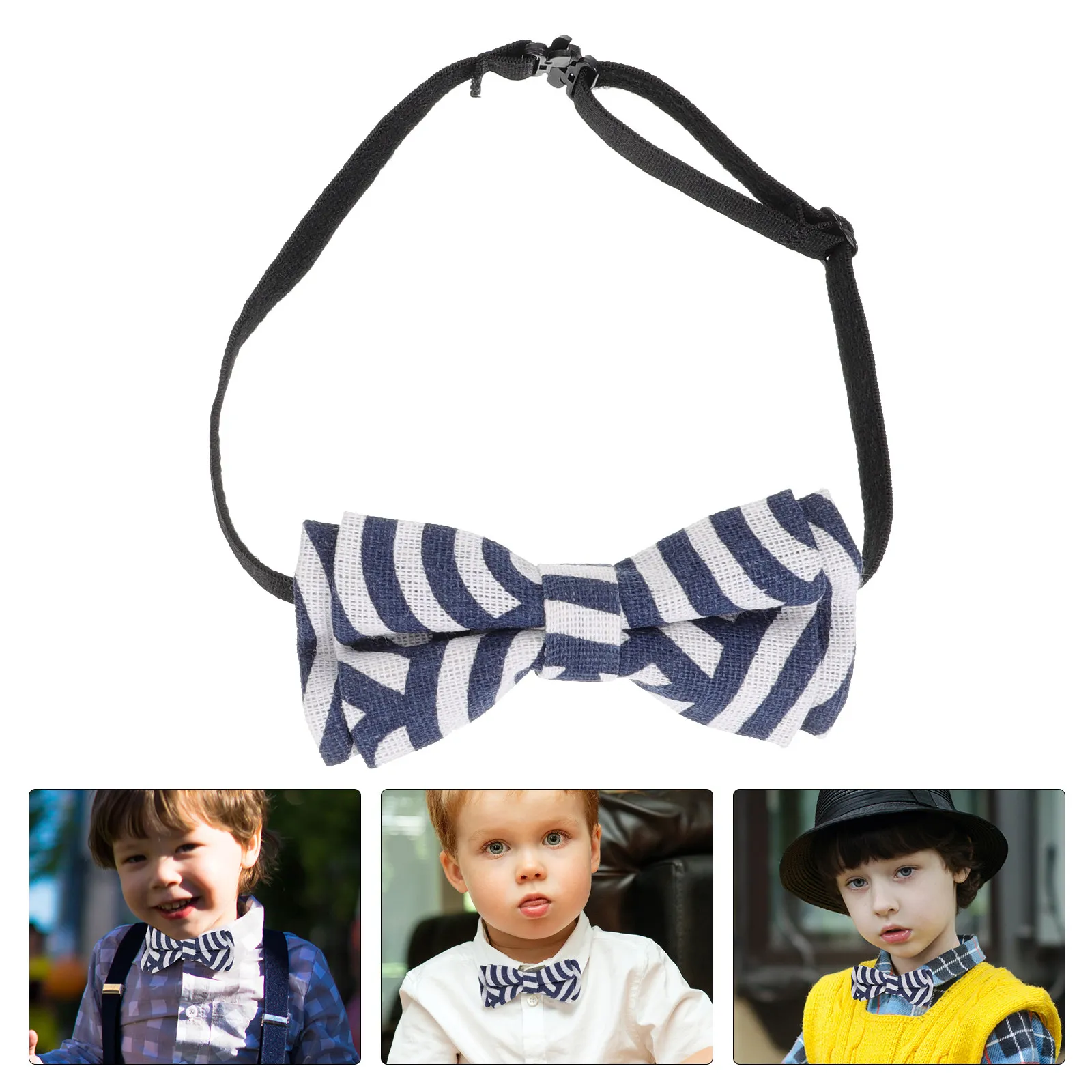 

2Pcs Blue and White Striped Adjustable Pre-Tied Children's Bow Tie Set for Boys Kids Dress Accessories Party School Gift