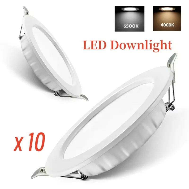 10pcs/Lot LED Downlight Ceiling Light Recessed Down Lights Round Panel 220V 7W 9W 12W 20W Indoor Warm Cold White Spotlight