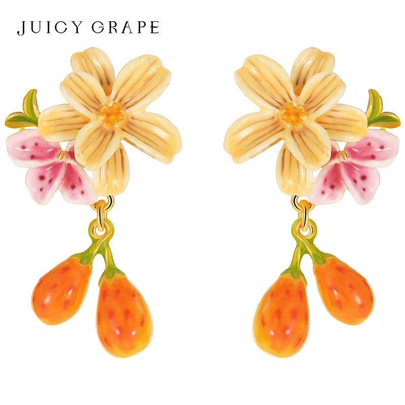 Juicy Grape 2024 New Fashion Earring Enamel Pear Blossom Earring for Women 925 Silver Pin 18K Gold Plated Handmade