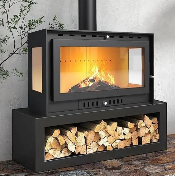 New Popular Hot New European Style Fireplace 8mm Indoor Three Sides Fire Viewing Wood Burning Heating Stove Real Fire Fireplace