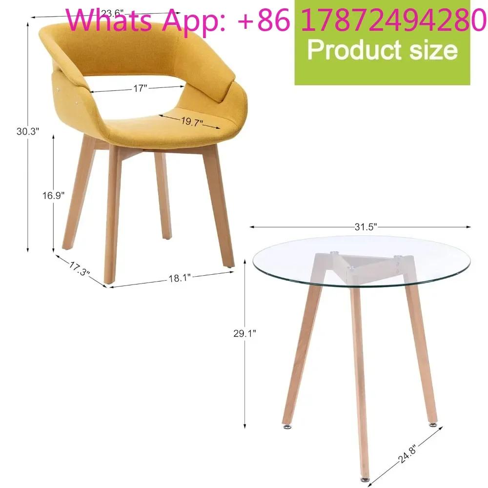 Set of 2 Modern Kitchen Chairs with Upholstered Fabric Cushion and Solid Wood Legs