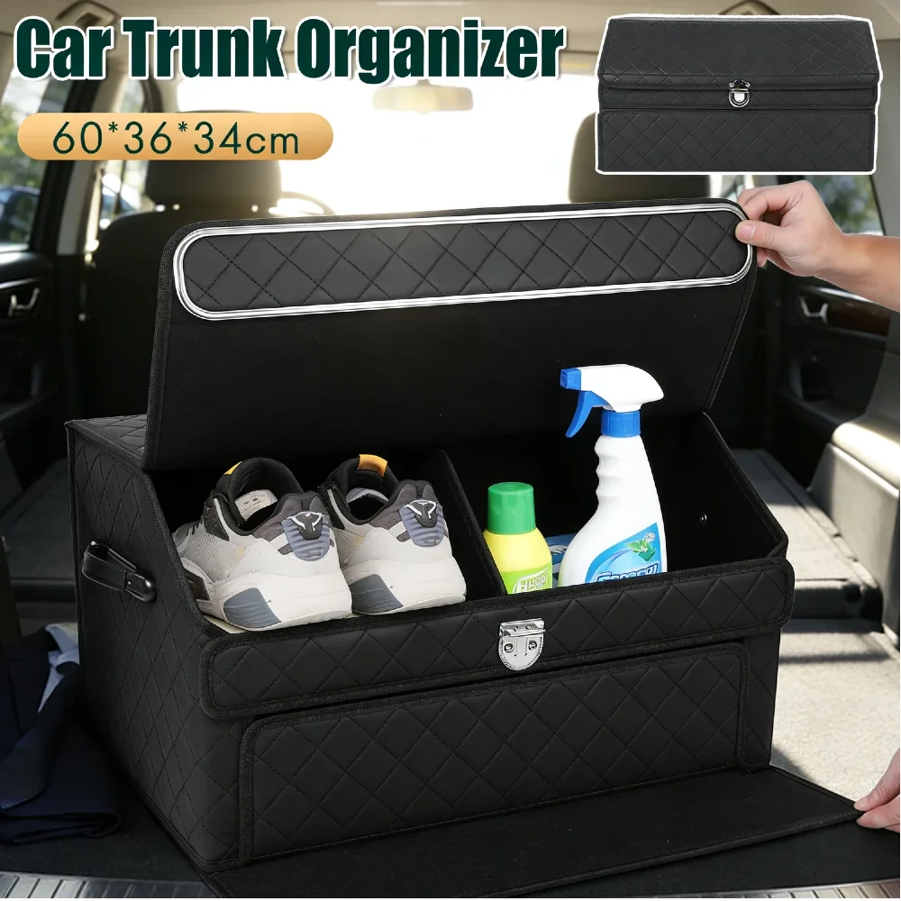 

Регулируемый двухслойный органайзер для багажника автомобиля с магнитным замком из сплава, складной, с кожаной и войлочной подкладкой, для седанов, внедорожников и фургонов