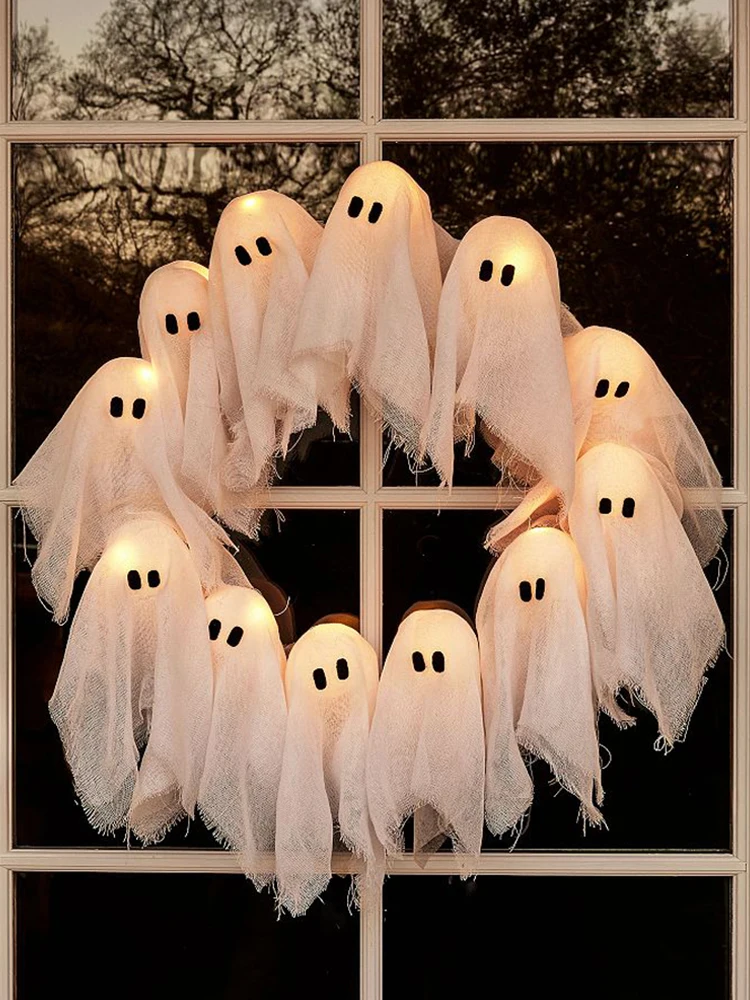 Glowing Halloween Ghost Wreath Weird Decoration for Halloween