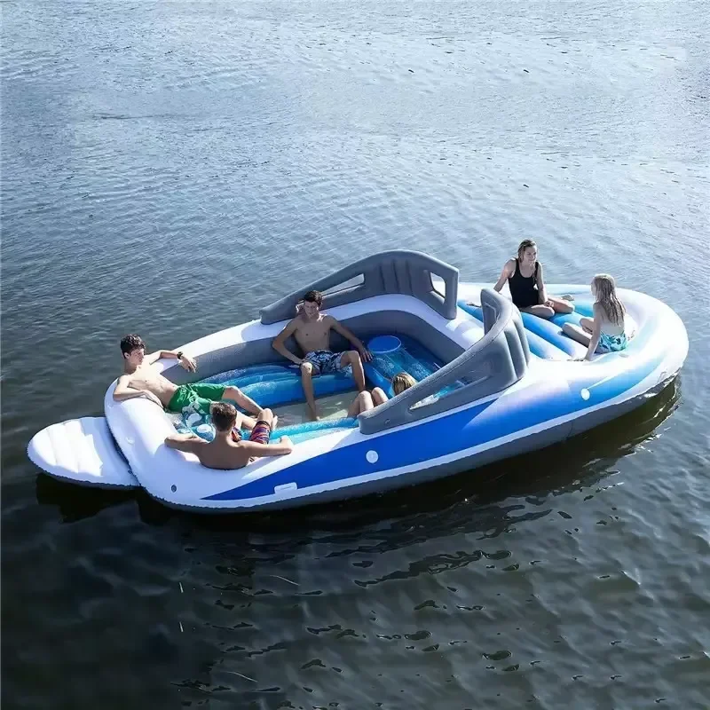 Thick PVC Inflatable Floating Island for 6 People Eco Friendly Raft Boat for Marine Pool Party Water Activities Durable