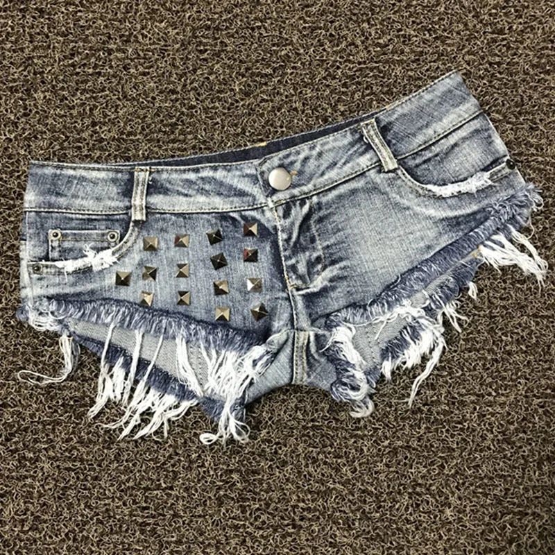 

Women Summer Washed Vintage Distressed Rivet Jeans Shorts Sexy Nightclub Slim Fit Denim Shorts