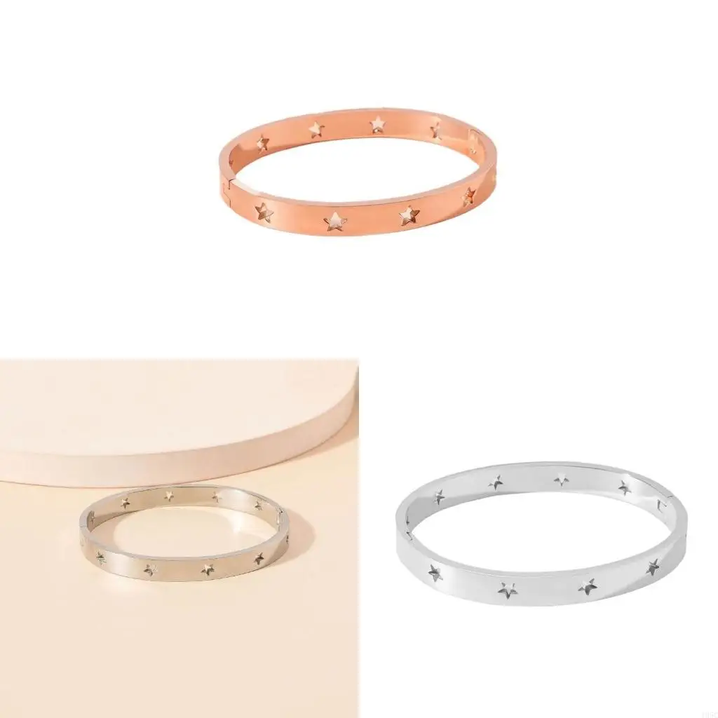 195C Elegant Bracelet Stainless Steel Bracelet Clasp Closure Bracelet Unique Hollow Star Bangle Perfect for Fashion Lover