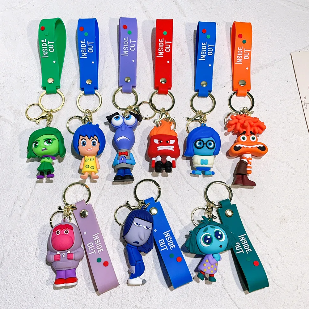 Anime Inside Out 2 Keychain Cartoon Cute Joy Sadness Anger Fear Doll Figure Keyring Schoolbag Lanyards Pendent Christmas Gift
