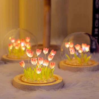 DIY Simulation Tulpe LED Nachtlicht Batteriebetriebene Blume Tischlampe Tulpen Handgefertigtes Material Nachttischlampen Schlafzimmer Dekor