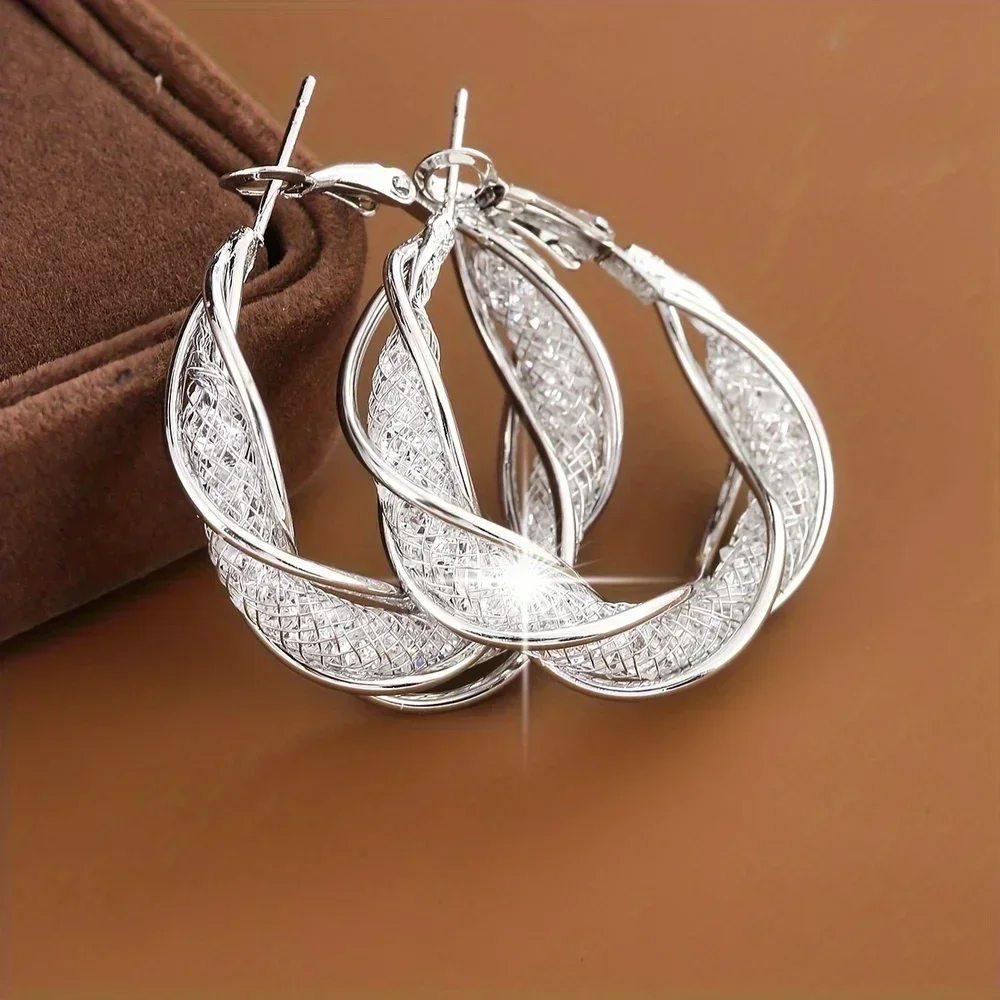 Fashion Elegant Twisted Hoop Earrings 2pc Set - Mesh Design, Perfect for Gifting & Everyday Glamour Anniversary Party Gifts, Jew