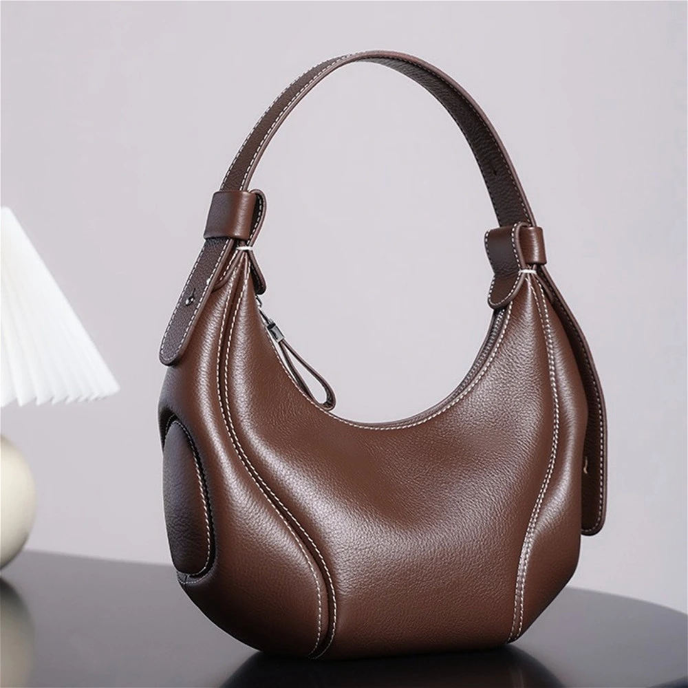

2026 Women's Fashion Genuine Leather Underarm Bag - Trendy Crescent Shoulder/Crossbody Bag for Ladies, High-Quality Personalized