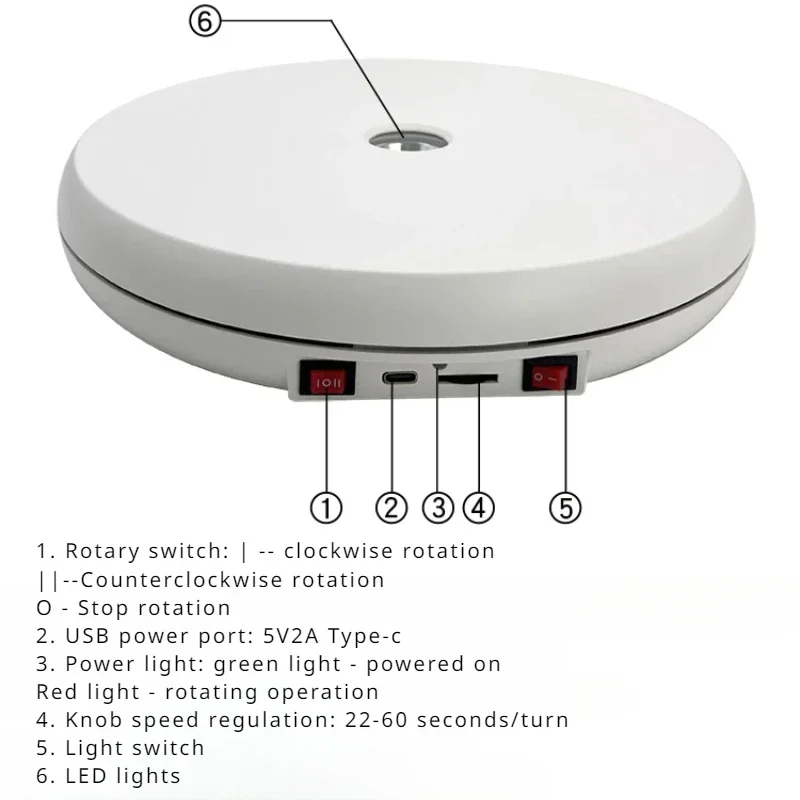 Adjustable Speed Turntable LED Light Electric Photography Turntable Jewelry Live Broadcast Rotating Display Platform