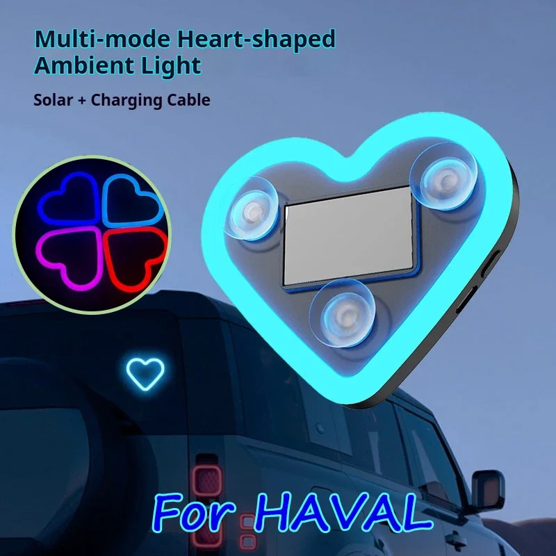 Автомобильный солнечный светодиодный атмосферный светильник в форме сердца, универсальный солнечный свет для украшения окна автомобиля, неоновый свет для Haval H6 Jolion Dargo Chulian
