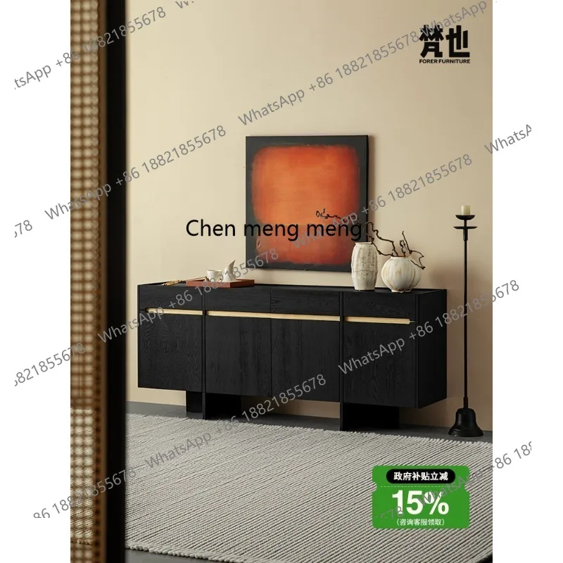 

Side cabinet solid wood black household living room bedroom ash wood storage side cabinet