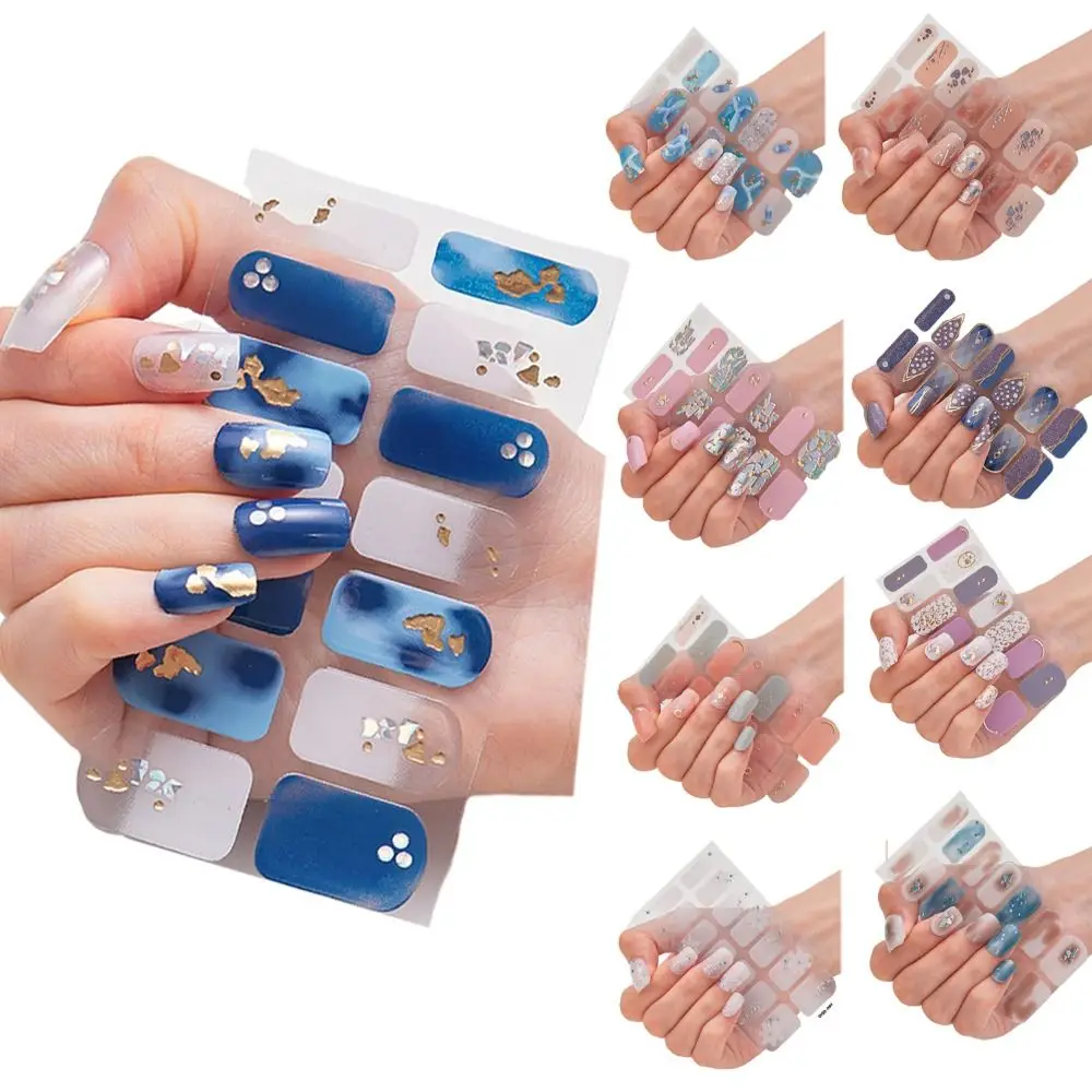 1Sheet/14PCS Strips Gel Nail Stickers Glittering Bling Gel Nail Polish Strips Simple Nail Art Stickers DIY NAil Art Making
