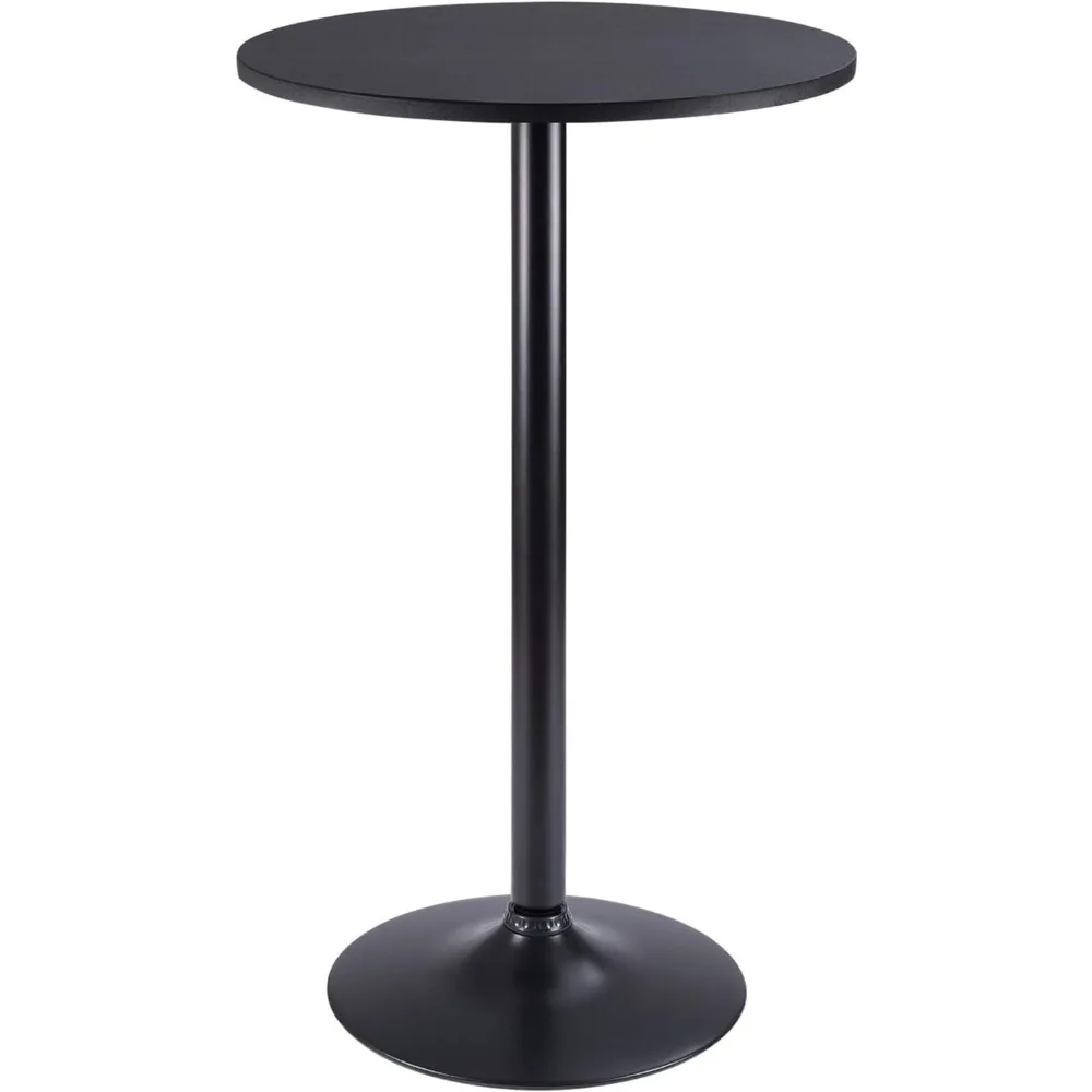 Bistro Pubtafel Ronde barhoogte Cocktailtafel Metalen onderstel MDF blad Obsidiaan tafel met zwarte poot 23,8-inch blad