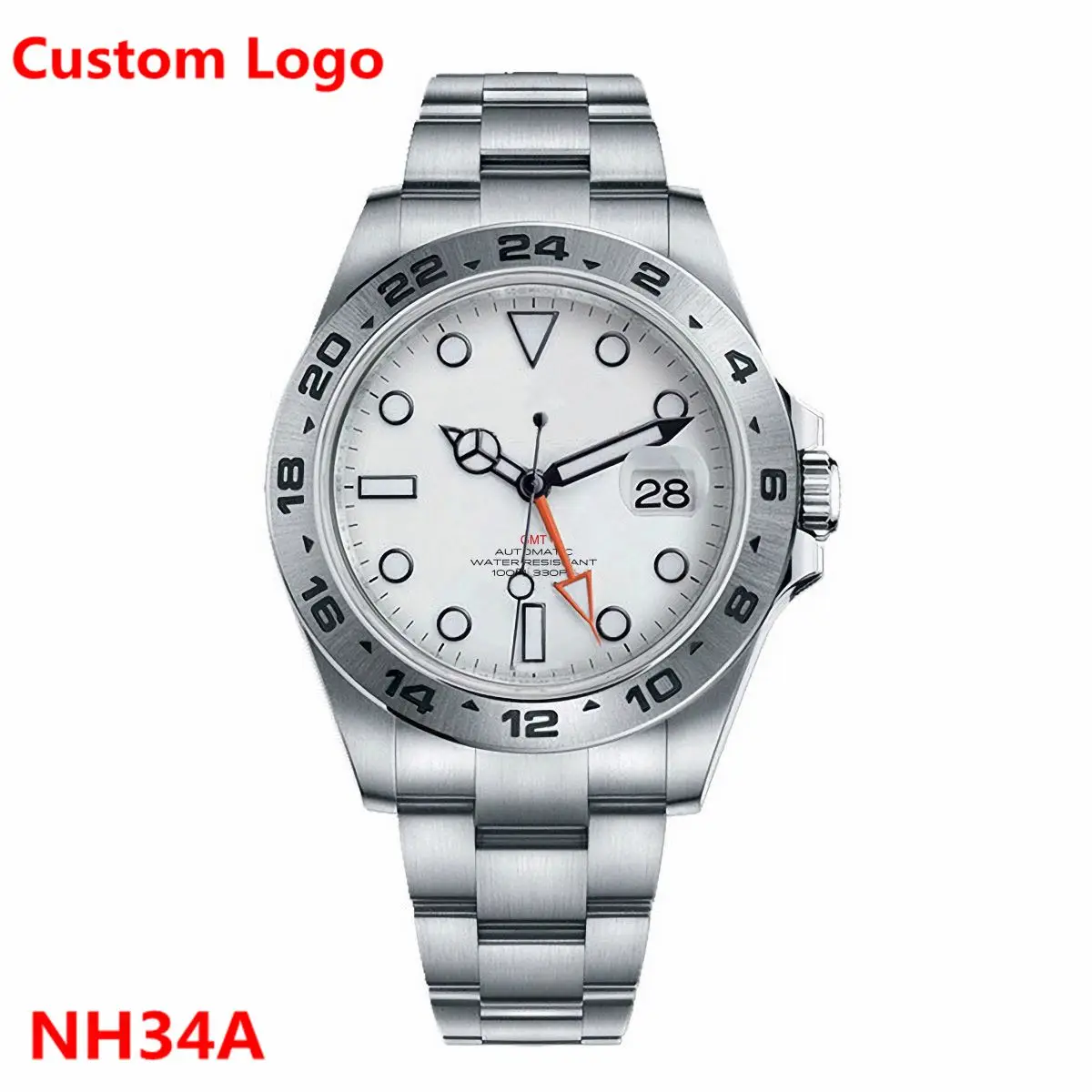 Montre de luxe personnalisée NH34 automatique mécanique GMT pour hommes, entièrement en acier, saphir lumineux, étanche, 39mm